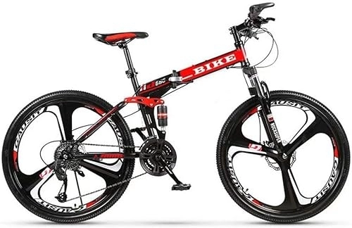 Bicicletas de montaña plegables : Mountain Bike, Bicicleta de montaña Plegable 24 / 26 Pulgadas, Bicicleta de MTB con 3 Ruedas de Corte, Negro y Rojo