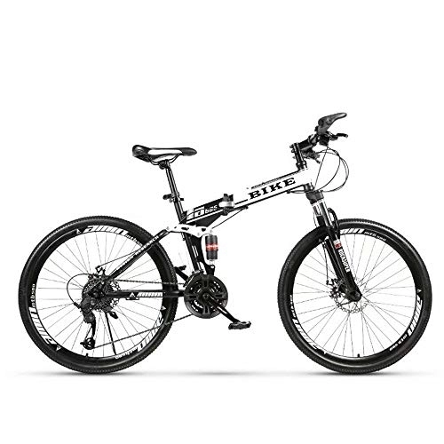Bicicletas de montaña plegables : Mountain Bike, Bicicleta de montaña Plegable 24 / 26 Pulgadas, Bicicleta de MTB con Rueda de radios, Blanca