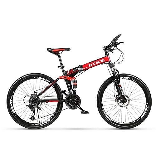 Bicicletas de montaña plegables : Mountain Bike, Bicicleta de montaña Plegable 24 / 26 Pulgadas, Bicicleta de MTB con Rueda de radios, Negro y Rojo