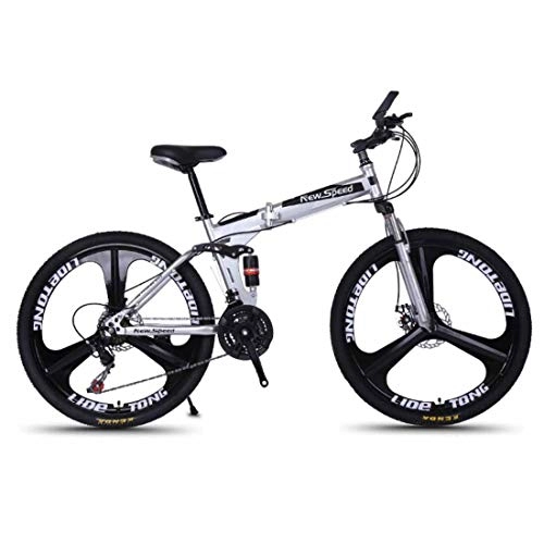 Bicicletas de montaña plegables : MUYU Bicicleta para Adultos De 26 Pulgadas. Bicicletas Plegables para Hombres. Sistema De Frenos De Disco Doble, Silver