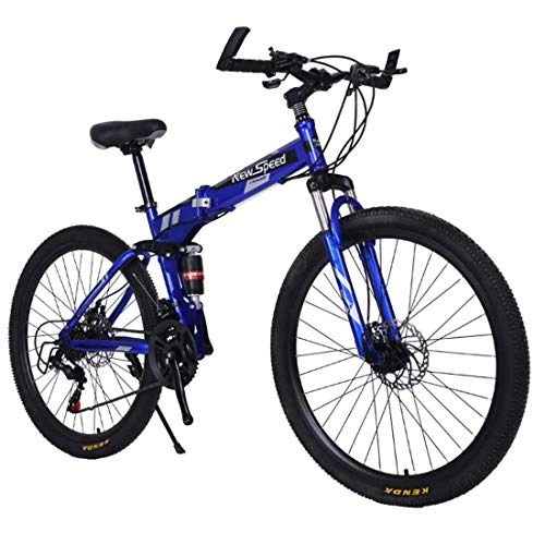 Bicicletas de montaña plegables : MUYU Bicicleta Plegable para Adultos de 26 Pulgadas para Hombre, Mujer, Sistema de Freno de Disco Doble, Blue