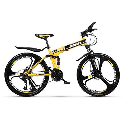 Bicicletas de montaña plegables : MUYU Bikes Bicicleta Montaña de 26 Pulgadas, Plegable de Aluminio Doble Freno Disco, Amarillo, 24 Speed