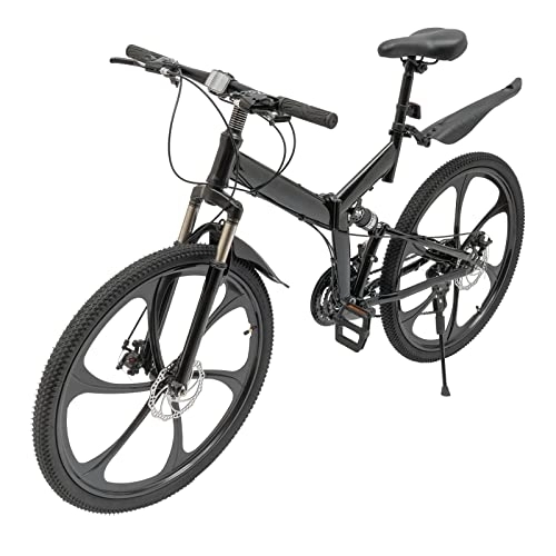 Bicicletas de montaña plegables : RANZIX Bicicleta de montaña de 26 pulgadas plegable ajustable, 21 velocidades de acero de alto carbono con freno de disco, altura adecuada 1, 6-1, 9 m