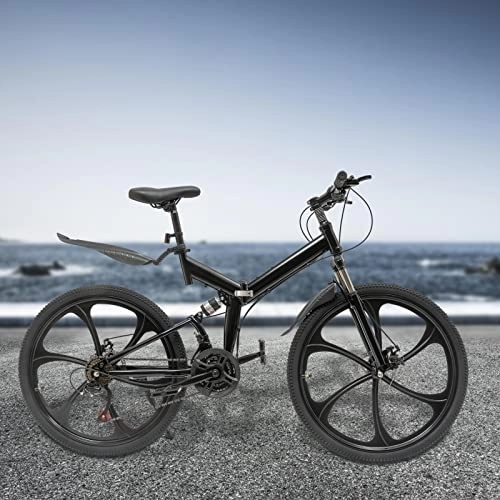 Bicicletas de montaña plegables : TIXBYGO Bicicleta de montaña plegable de 26 pulgadas, 21 velocidades, frenos de disco doble para adultos, para niños, niñas, hombres y mujeres, con una altura de 5, 25 - 6, 23 pies