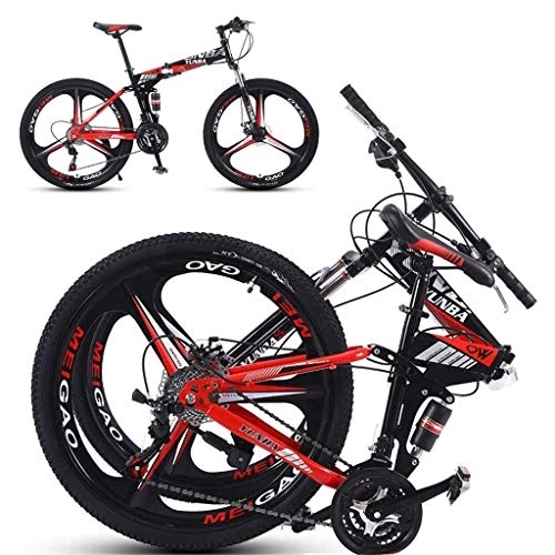 Bicicletas de montaña plegables : Waqihreu Bicicleta Bicicletas de montaña de 26 Pulgadas Bicicleta Plegable, Stone Mountain Bicicleta Plegable de 3 radios de 24 / 27 velocidades Ligera, Rojo Brillante (Rojo, 24 velocidades)