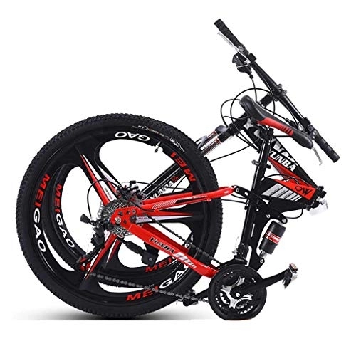 Bicicletas de montaña plegables : Waqihreu Bicicleta de montaña Plegable para Mujeres / Hombres, Stone Mountain, Ruedas de 26 Pulgadas, 24 / 27 velocidades, Plegable, Ligera, Rojo Brillante (Rojo, 27 velocidades)