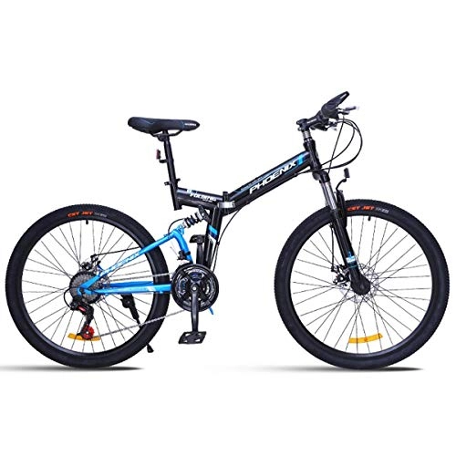 Bicicletas de montaña plegables : WJSW Bicicleta de montaña de 26"Bicicletas Unisex Freno de Disco de 24 velocidades con Cuadro de 17" Negro y Rojo, Azul, 24