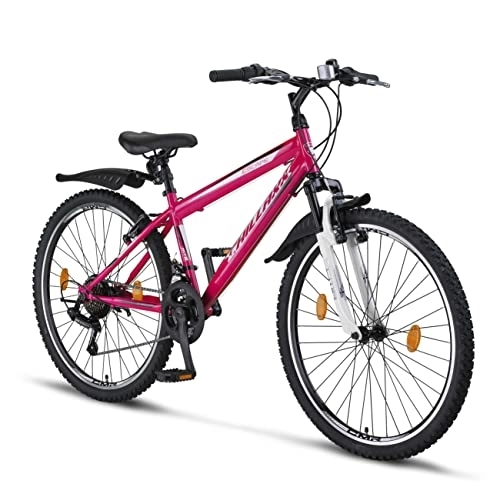 Bicicletas de montaña : Chillaxx Bike Escape - Bicicleta de montaña prémium en bicicleta de 24 y 26 pulgadas para niñas, jóvenes, hombres y mujeres, cambio de 21 velocidades (24 pulgadas, freno en V de color rosa y blanco)