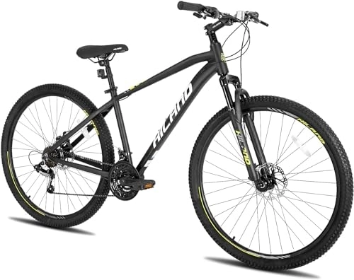 Bicicletas de montaña : Hiland 482 - Bicicleta de montaña (29 pulgadas, con marco de aluminio, 21 marchas, cambio Shimano y freno de disco, horquilla de suspensión), color negro