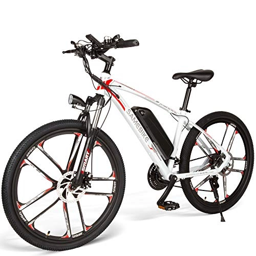 Electric Mountain Bike : (White) UK 3-5 Working Day Delivery SAMEBIKE MY-SM26 Electric Bike 26"Aluminum Alloy Suspension Mountain Frame 250W Motor Folding Bikes 21-Speed Gear City Commuter Electric Bicycle