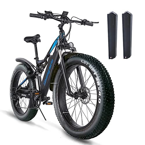 Electric Mountain Bike : 26 * 4.0 inch Fat Tire Electric Bike for adult, Mountain Bike, TWO 48V*17Ah removable Lithium Battery, Full suspension Electric Bicycles, Dual hydraulic disc brakes