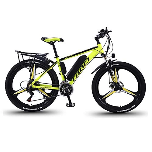 Electric Mountain Bike : 26'' Electric Bikes, Mens Mountain Bike, Magnesium Alloy Ebikes Bicycles, with Removable Large Capacity Lithium-Ion Battery 36V 250W, for Sports Outdoor Cycling Travel Commuting, Yellow, 13AH