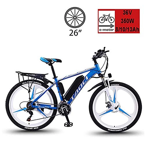 Electric Mountain Bike : 26'' Electric Bikes, Mens Mountain Bike, Magnesium Alloy Ebikes Bicycles, with Removable Large Capacity Lithium-Ion Battery 36V 350W , for Sports Outdoor Cycling Travel Commuting, Blue, 13AH
