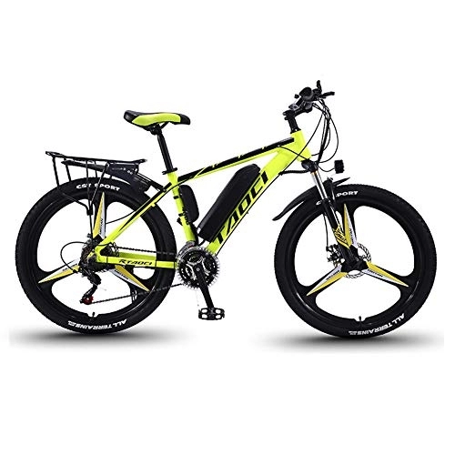 Electric Mountain Bike : 26'' Electric Bikes, Mens Mountain Bike, Magnesium Alloy Ebikes Bicycles, with Removable Large Capacity Rechargeable Battery 36V 240W, for Sports Outdoor Cycling Travel Commuting, Yellow, 13AH