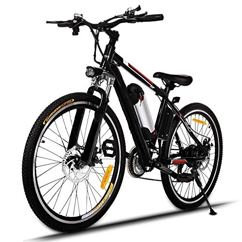 Electric Mountain Bike : 26'' Electric Mountain Bike 250W Electric Bicycle with Removable Large Capacity Lithium-Ion Battery, Professional 21 Speed Gears (Black Red)