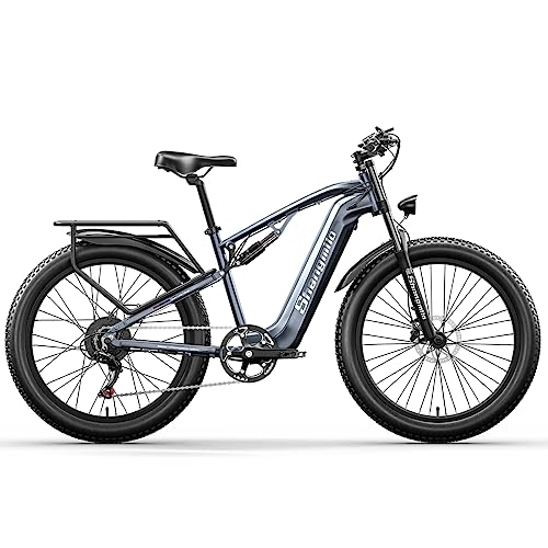 Electric Mountain Bike : 26" Electric Mountain Bike, BAFANG Motor, Detachable 48V17.5AH High Capacity Lithium Battery, Full Shock Absorption Off-Road Electric Bike, Unisex Adult ebike with Tail Stand