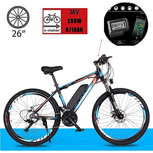 Electric Mountain Bike : 26-Inch Electric Mountain Bike, Lithium Battery 8AH / 10AH, 36V250W Motor, Three Modes to Choose From, Suitable for Men and Women All-Terrain Off-Road, 21 speed 8AH