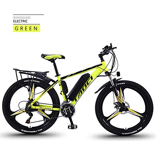 Electric Mountain Bike : AKEFG Hybrid mountain bike, adult electric bicycle detachable lithium ion battery (36V13Ah) 27 speed 5 speed assist system, 26 inch, Yellow, A
