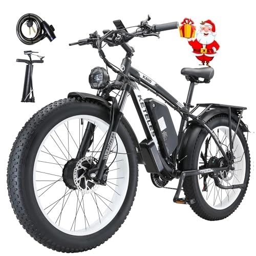 Electric Mountain Bike : BeWell KETELES K800 Electric Bicycle for Adults-Men Dual Motor Electric Dirt Bike, 26x4.0 Inch Fat Tire 23Ah Battery Removable Li-Ion Battery and 21 Speed Gear, White (UK Warehouse)