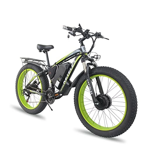Electric Mountain Bike : BYINGWD 26 Inch E-bike Mountain Bike, Electric Bicycles Ebike, 26 Inch E-bike Mountain Bike, With Rear Motor + Front Motor, Double Motor, Detachable Lithium Battery, Shimano 21 Sp(Color:Green)