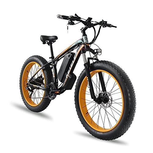 Electric Mountain Bike : BYINGWD 26 Zoll E-Bike Mountainbike, Elektrofahrräder Ebike ，Abnehmbare Lithium-Batterie， Shimano 21-Gang， 4, 0" Fette Reifen(Color:Yellow)