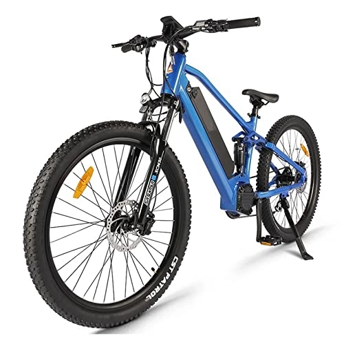 Electric Mountain Bike : bzguld Electric bike Electric Bikes for Adults Men 750W 48V Powerful Full Suspension Electric Bicycle 27.5inch Wheel Mountain Road E Bike (Color : Blue)