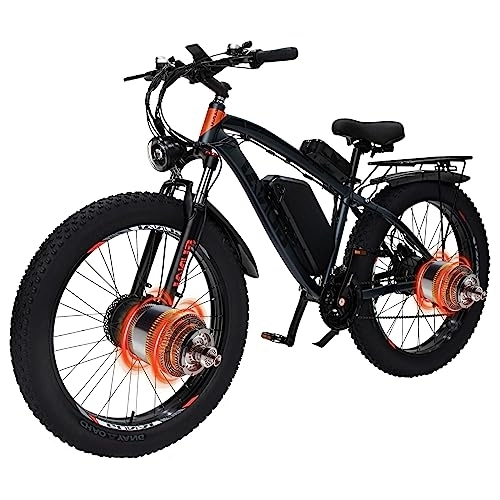 Electric Mountain Bike : CANTAKEL 26 inch Electric Mountain Bike, Dual Motor Electric Fat Bike with 48V 22AH Removable Li-Ion Battery, Powerful Motor Beach Snow E-bike with 21 Speed Transmission Gears for Adults