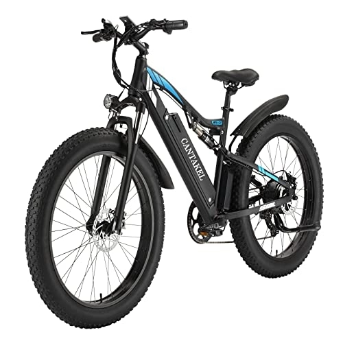 Electric Mountain Bike : CANTAKEL Electric Bike, 26 Inch Electric Mountain Bike with 48V 17AH Removable Li-Ion Battery, Shimano Professional 7 Speed Transmission, Pedal Assist Electric Bike