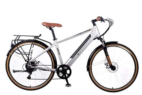 Electric Mountain Bike : Dallingridge Malvern Hybrid Trekking Electric Bike 700c Wheel 6 Speed 36v 14ah Satin Silver / Camel