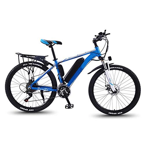 Electric Mountain Bike : Electric Bicycle 350W high speed brushless motor 36V13AH lithium battery LED adaptive headlight Suitable for work, school, shopping, excursions, leisure, Blue
