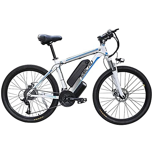 Electric Mountain Bike : Electric Bicycles For Adults, Ip54 Waterproof 350W Aluminum Alloy Ebike Bicycle Removable 48V / 13Ah Lithium-Ion Battery Mountain Bike / Commute Ebike(Color:white / blue)