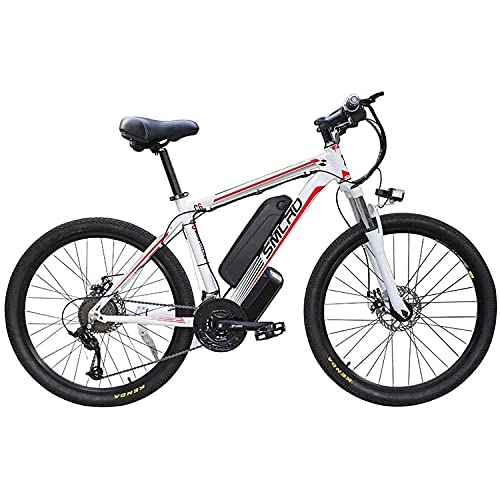 Electric Mountain Bike : Electric Bicycles For Adults, Ip54 Waterproof 350W Aluminum Alloy Ebike Bicycle Removable 48V / 13Ah Lithium-Ion Battery Mountain Bike / Commute Ebike(Color:white / red)