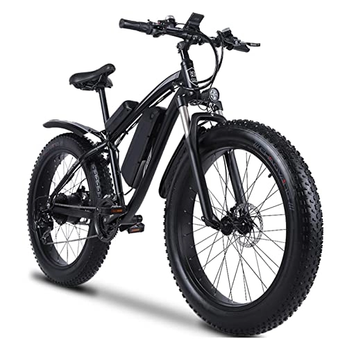 Electric Mountain Bike : Electric Bike 1000W for Adults 48V 17Ah Electric Bicycle Mountain Bike 26 Inch Fat Tires Waterproof Electric Bike 28 mph (Color : Black, Transmission System : 21 SPEED)