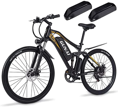 Electric Mountain Bike : Electric Bike 27.5" with 48V / 15Ah Removable Lithium Battery, Full Suspension, Shimano 7-Speed City E-bike (TWO BATTERIES) GUNAI M60