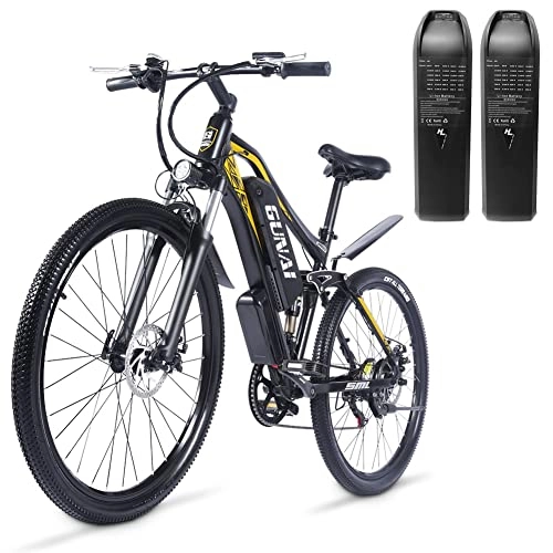 Electric Mountain Bike : Electric Bike 27.5" with TWO 48V / 17Ah Removable Lithium Battery, Full Suspension, Shimano 7-Speed City E-bike GUNAI M60