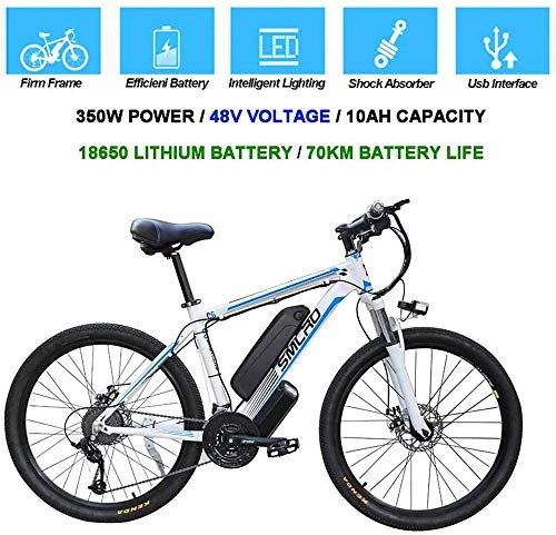 Electric Mountain Bike : Electric Bike Electric Mountain Bike Electric Mountain Bike, 26 Inch City Commute Ebike Removable 48V / 10Ah Battery 21 Speed Gear Dual Disc brakes for Sport Cycling for the jungle trails, the snow, the