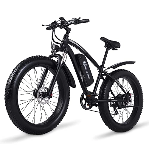 Electric Mountain Bike : Electric Bike for 48V 17AH, Adults Mountain Ebike with Removable Battery, Fat Tire Electric Bicycle with Shimano 21 Speed / Suspension Fork / LED Display