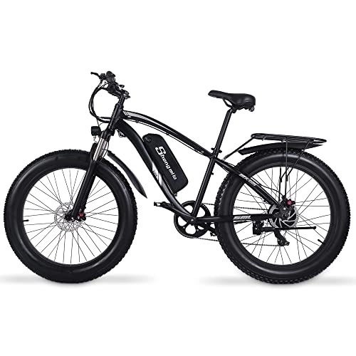 Electric Mountain Bike : Electric Bike for 48V 17AH, Adults Mountain Ebike with Removable Battery, Fat Tire Electric Bicycle with Shimano 7 Speed / Suspension Fork / LED Display