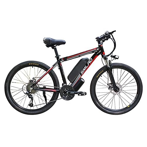 Electric Mountain Bike : Electric Bike, SMLRO C6 26 Inch, Mountain / Commute Bike Integrated Wheel, IP54 Waterproof, 500w, With Removable Bigger Battery 48v 16ah Lithium Battery, Shimano 21 Speed eBike (Black / Red)