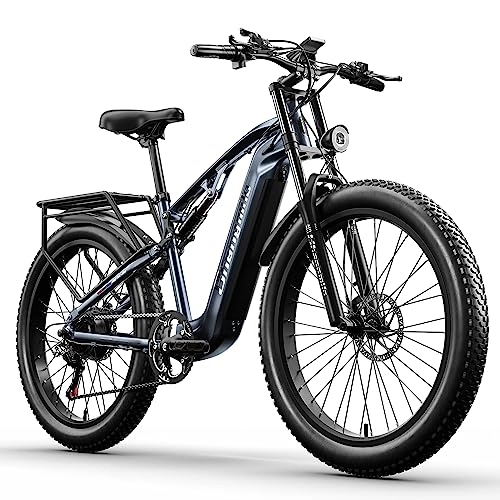 Electric Mountain Bike : Electric Bikes Electric Mountain Bike for Adults 26IN EBike, 48V17.5Ah Battery, 3.0IN Fat Tire, Full Suspension, Shimano 7 Speed, Range Up To 60KM