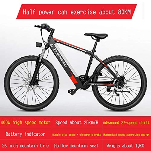 Electric Mountain Bike : Electric Bikes for Adult, Magnesium Alloy Ebikes Bicycles All Terrain, 26" 48V 400W Removable Lithium-Ion Battery Mountain Ebike, for Mens Outdoor Cycling Travel Work Out And Commuting, Red