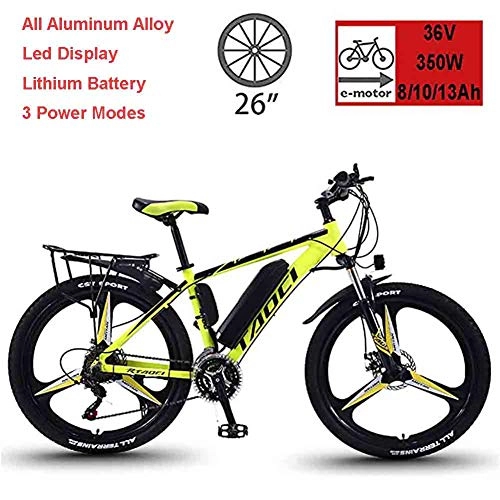 Electric Mountain Bike : Electric Bikes for Adult, Mens Mountain Bike, Magnesium Alloy Ebikes Bicycles All Terrain, 26" 36V 350W Removable Lithium-Ion Battery Bicycle Ebike, for Outdoor Cycling Travel Work Out, Yellow, 10Ah65Km