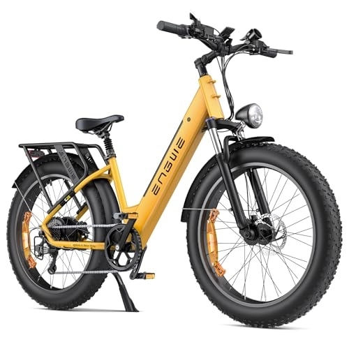 Electric Mountain Bike : ENGWE E26 Electric Bike E-Bike for Adults with 26"x4.0" Fat Tire, 250W E Mountain Bike 48V 16Ah Battery Range Up to 140KM, Speed-7 Dual Suspension All-Terrain Ebike MTB (Step-Thru, Bumblebee Yellow)
