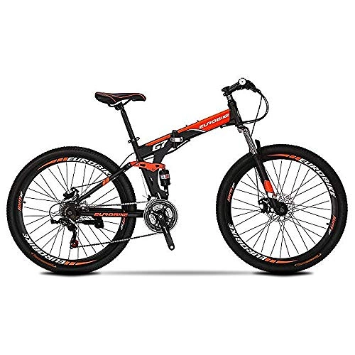 Electric Mountain Bike : Extrbici G7 Folding Bikes Full Suspension 21 Speed 27.5-inch Wheel Dual Disc Brake (orangeblack-spoke)
