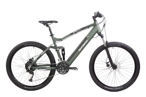 Electric Mountain Bike : F.lli Schiano E-Fully 27.5" E-Bike, Electric Mountain Bike with 250W Motor and integrated into the frame removable Lithium Battery, Schimano Speeds, LCD Display, in Dark Khaki, double suspension