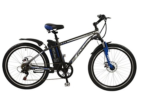 Electric Mountain Bike : Falcon Spark Mens' Electric Bike Grey / Blue, 18" inch aluminium frame, 6 speed zoom front suspension forks front and rear mechanical disc brakes