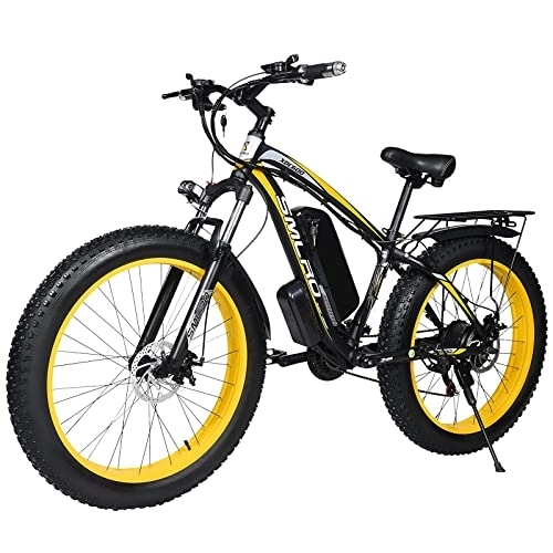 Electric Mountain Bike : Fat Tire Electric Bike for Adults Men - 26 inch Mountain Bike Motor Removable Battery Waterproof 48V 15A- Shimano 21 Speed Transmission Gears E Bikes Double Disc Brake (Yellow)