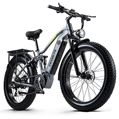 Electric Mountain Bike : Ficyacto Electric Bike for Adults 26IN E Mountain Bike Ebike With 48V17.5Ah Lithium Battery, Fat Tires, Shimano 8 Speed, Rear Rack (RX80)