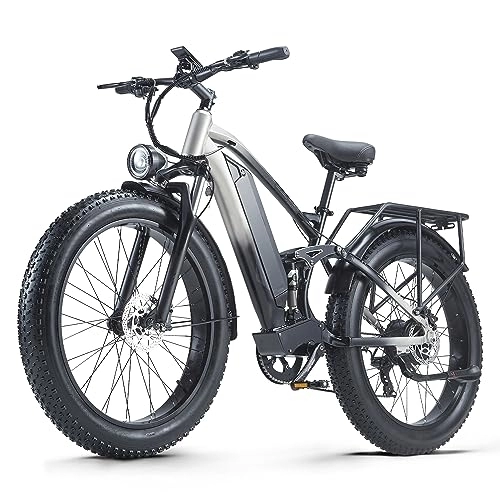 Electric Mountain Bike : Ficyacto Electric Bike for Adults Fat Tire Ebike 26“ Electric Mountain Bike with 48V18AH Removable Battery, Dual Disc Brake, 8 Speed Gears