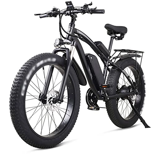 Electric Mountain Bike : FMOPQ 26 Inch Electric Bike 1000W Mens Mountain Bike Snow Bike 48V 17Ah Lithium Battery 4.0 Fat Tire E-Bike (Color : Blue Plus 1ExtraBattery) (Black Plus 1extrabattery)